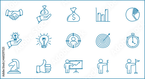 Set of hand drawn business icon  Business doodle icon set vector design