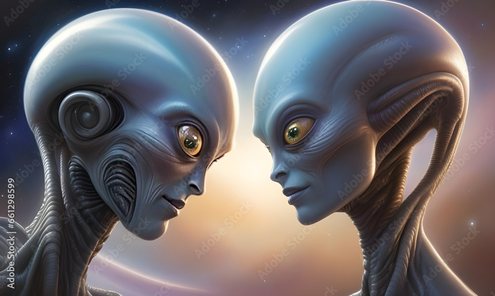 Portrait of a romantic alien being couple. Generative AI Portrait of a romantic alien being couple. Generative AI