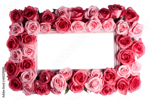 empty frame of red and pink roses isolated on transparent background, cut-out floral, romantic, nature or cosmetics mock up, advertising design element PNG © sam