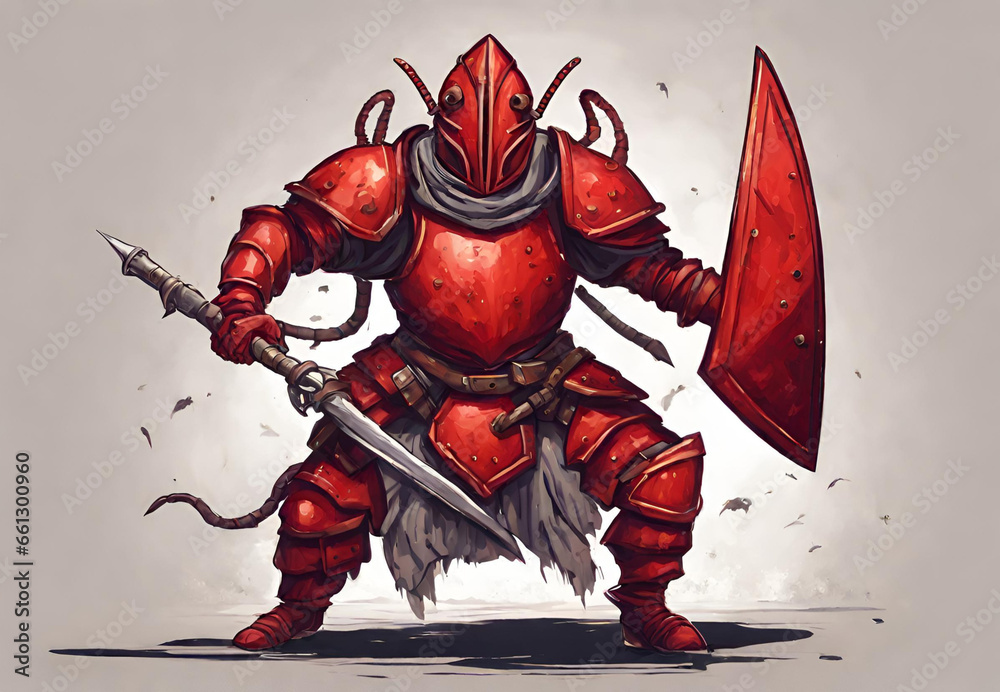 Obraz premium Knightly Defender of the Realm, Knight in Traditional Armor, Sword and Shield Knight Illustration, Medieval Fantasy Hero