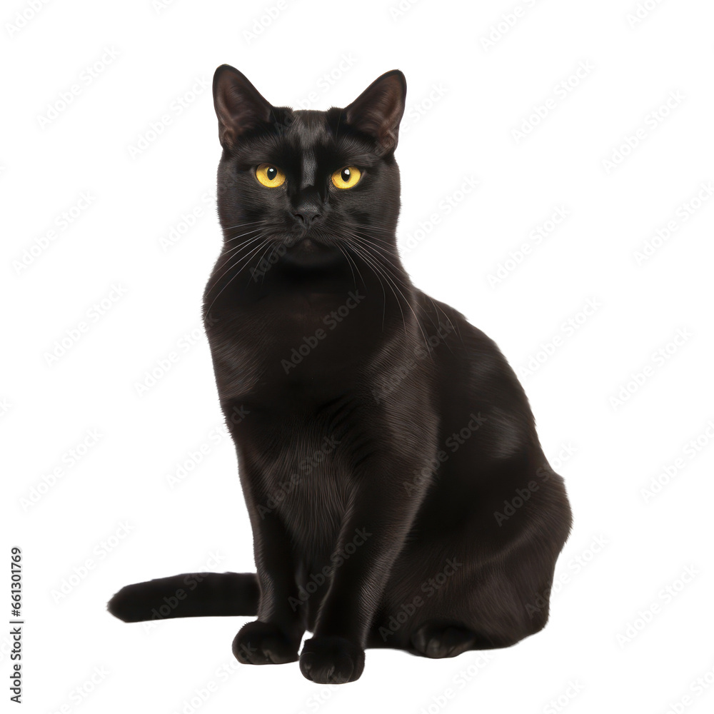 Bombay cat isolated on transparent background,Black cat,transparency 