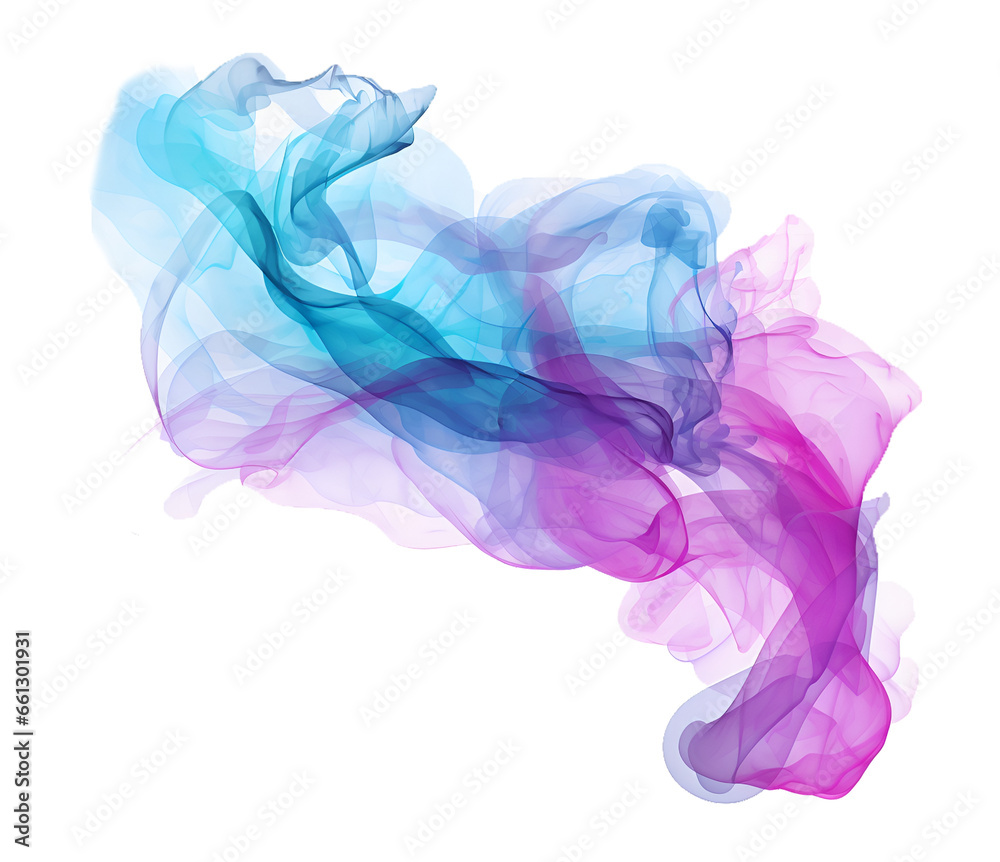 Abstract purple blue teal gradient smoke cloud on transparent background