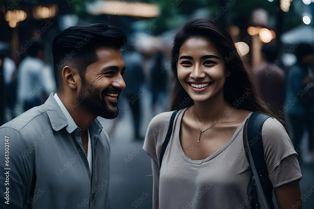 digital painting of friends smiling having a good time outside of a nightclub on the street