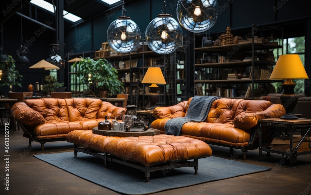Industrial interior leather sofa