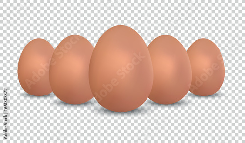Brown Realistic Chicken Eggs - Vector Illustrations Isolated On Transparent Background