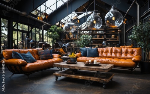 Industrial interior leather sofa