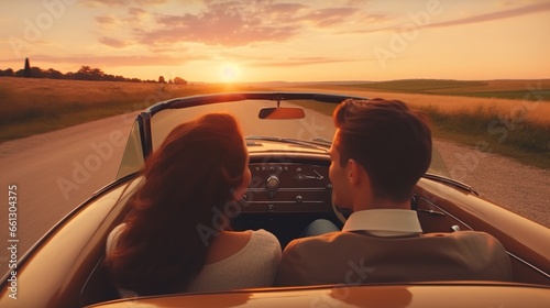Romantic Young Couple Enjoying Sunset Drive in Car © Daisha