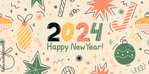 Happy 2024 new year greeting banner in minimal style