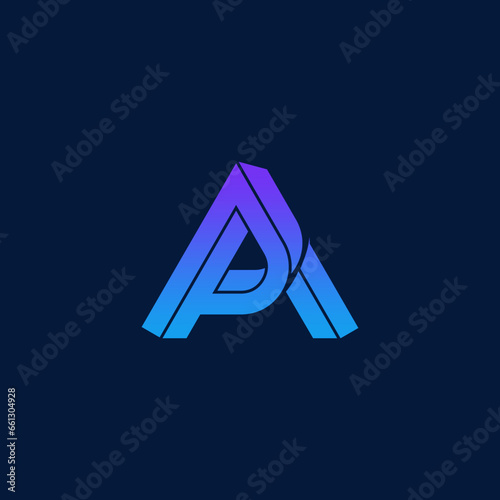 Abstract initial letter PA or AP logo in blue isolated on dark blue background. Abstract Initial Letter PA Logo.