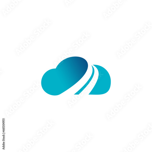 Road and landscape logo set with cartoon style road and clouds
