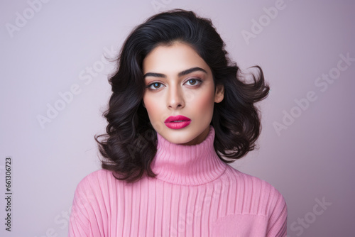 Beautiful Indian model in a winter pink sweater © JuanM