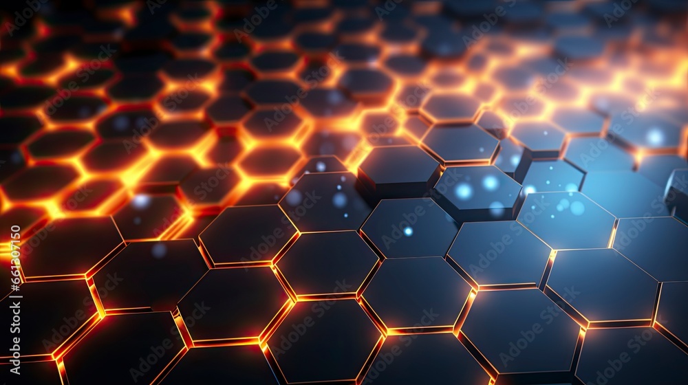 Futuristic hexagonal wallpaper with glowing elements. Futuristic hexagonal wallpaper with glowing elements.