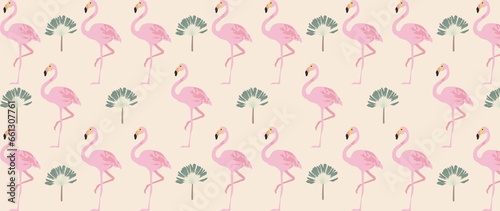 seamless bird-of-paradise with leaf leaves vector, cute and simply design in pink, summer tropical concept background