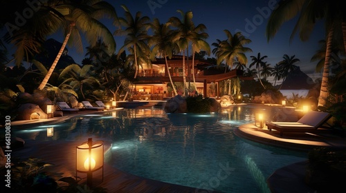 luxurious tropical resort pool in the night © arthyeon