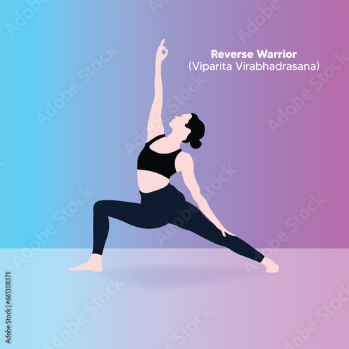 girl doing Reverse Warrior yoga pose vector illustration