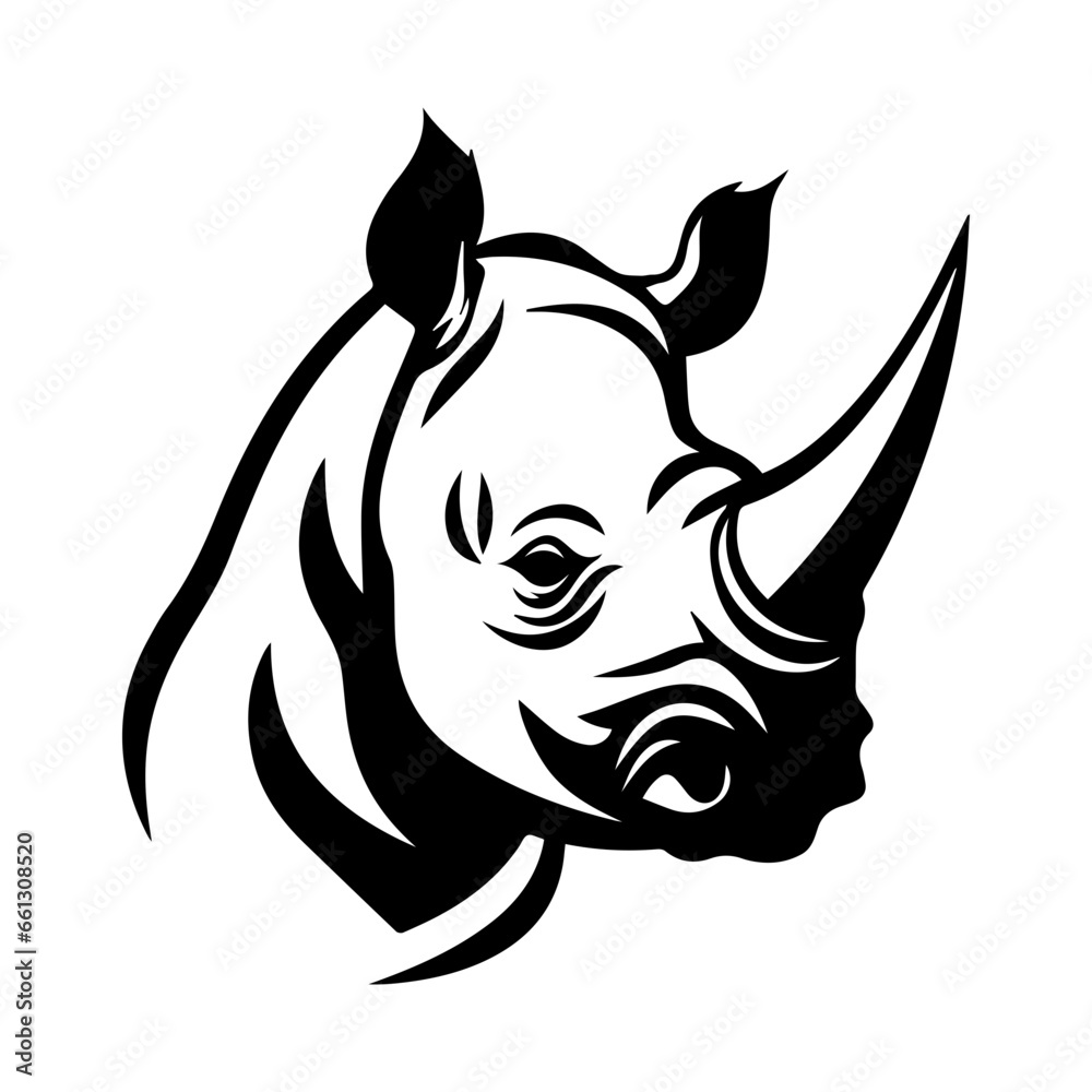 Rhinoceros head tattoo, tattoo illustration, vector on a white background.