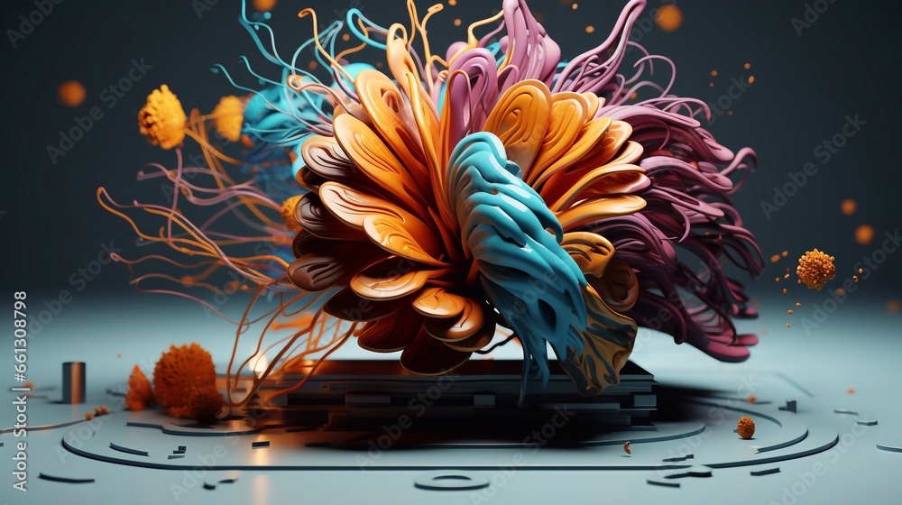 3d illustration of human brain in abstract background with pie chart ...