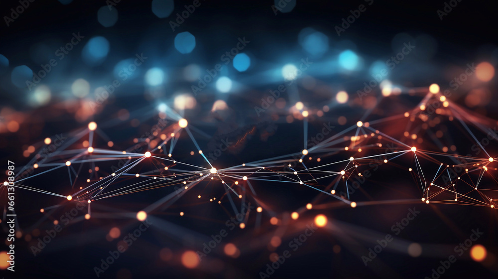 a image of 3D rendering of network connection with glowing dots and lines. Network concept Generative AI - obrazy, fototapety, plakaty 