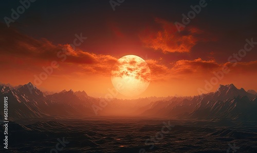 Photo of a breathtaking sunset over majestic mountains