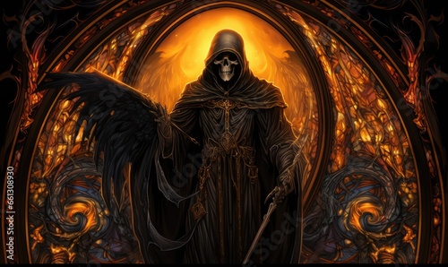 Photo of a grim reaper with wings and a sword