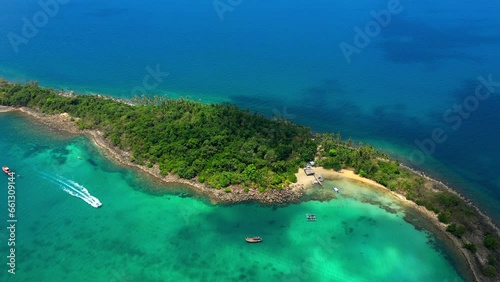 Aerial view of a small secluded tropical island in Thailand. photo