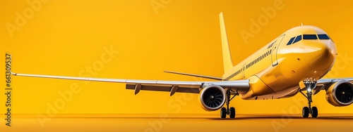 a photo of Airplane on the yellow background of the sky. 3D illustration. ready for fly Generative AI