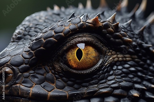 a photo of Close up of Iguana eye, dragon eye, dinosaur eye Generative AI © Saim Art