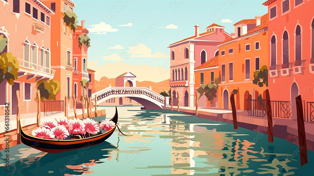 A pretty animated picture shows romantic Venice canals from the water, making you feel the love in a wide view.