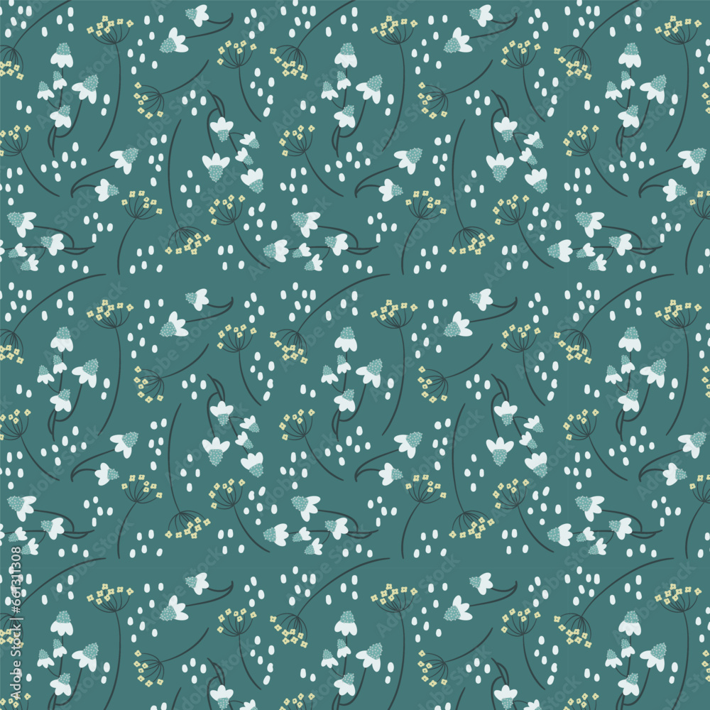 Floral seamless pattern with the pattern template in the Swatches panel. Chamomilles and field flowers on dark background. Vector art Floral seamless pattern with the pattern template in the Swatches panel. Chamomilles and field flowers on dark background. Vector art