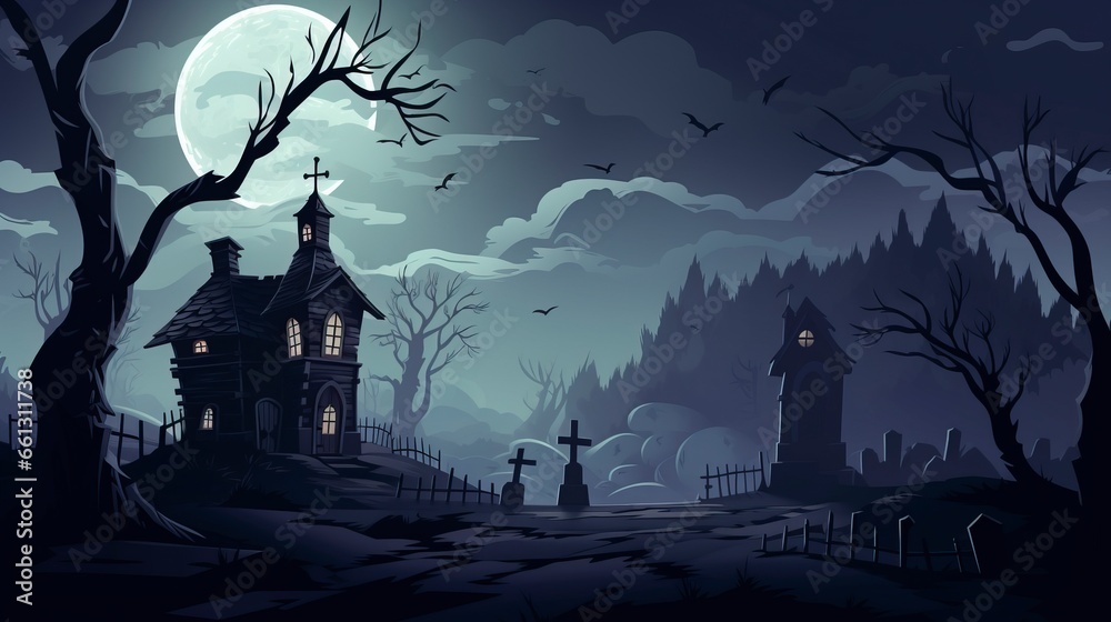 halloween night scene with castle