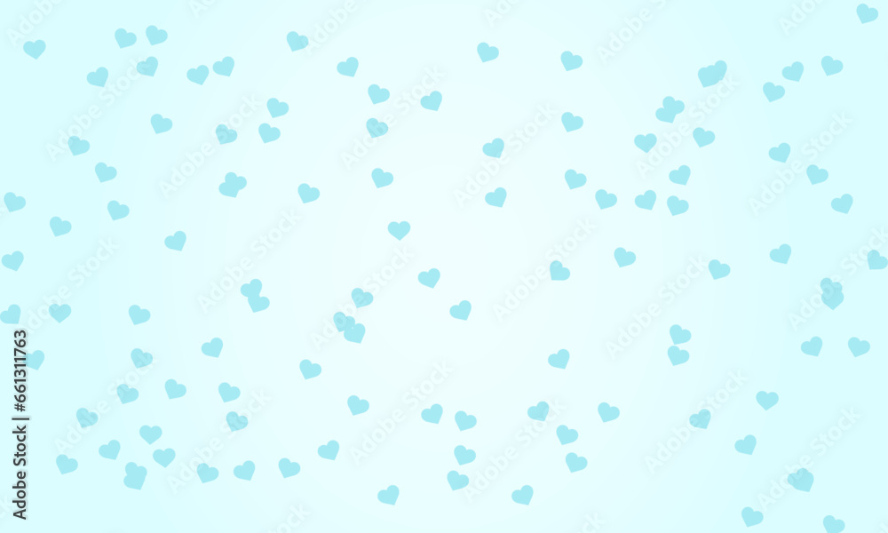 Vector seamless pattern, gentle blue hearts in a chaotic manner