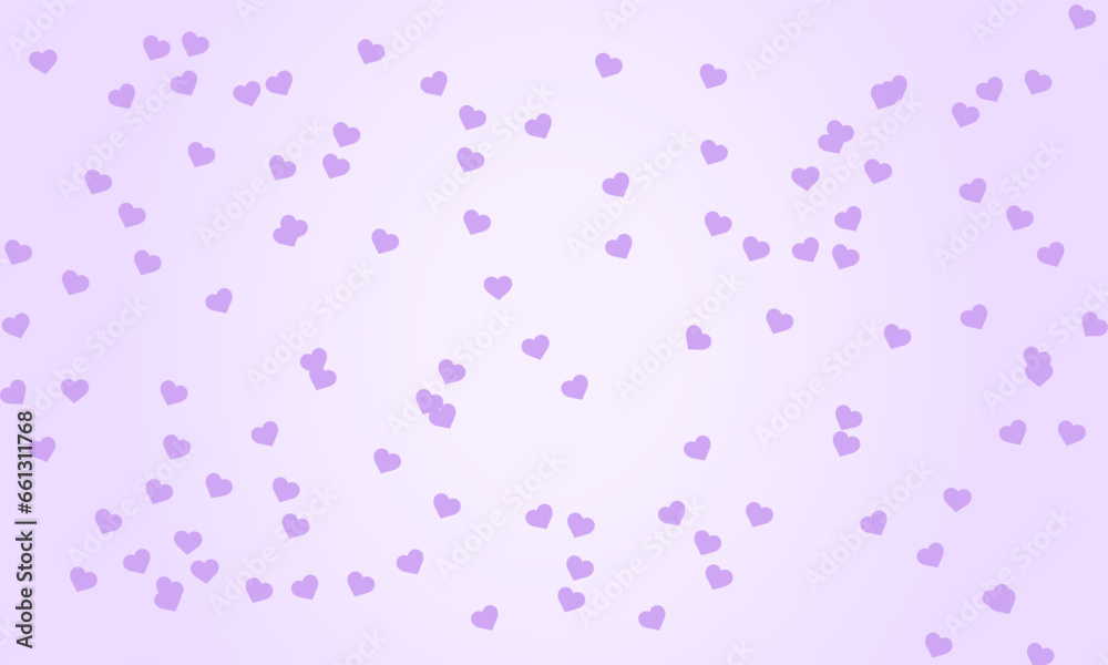 Vector seamless pattern, gentle purple hearts in a chaotic manner