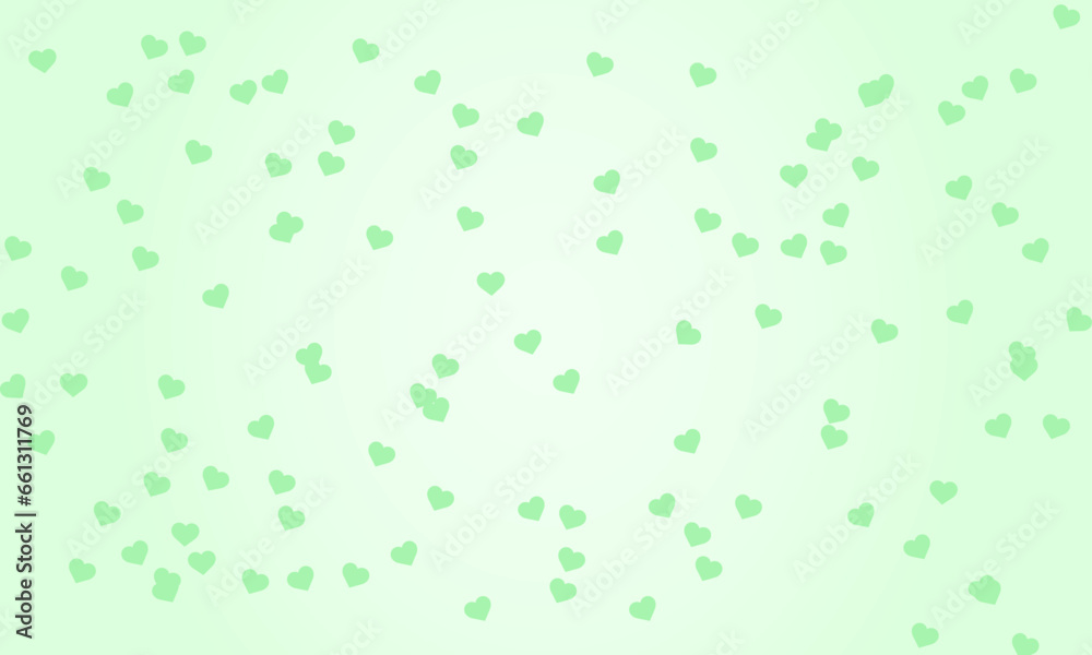 Vector seamless pattern, gentle green hearts in a chaotic manner