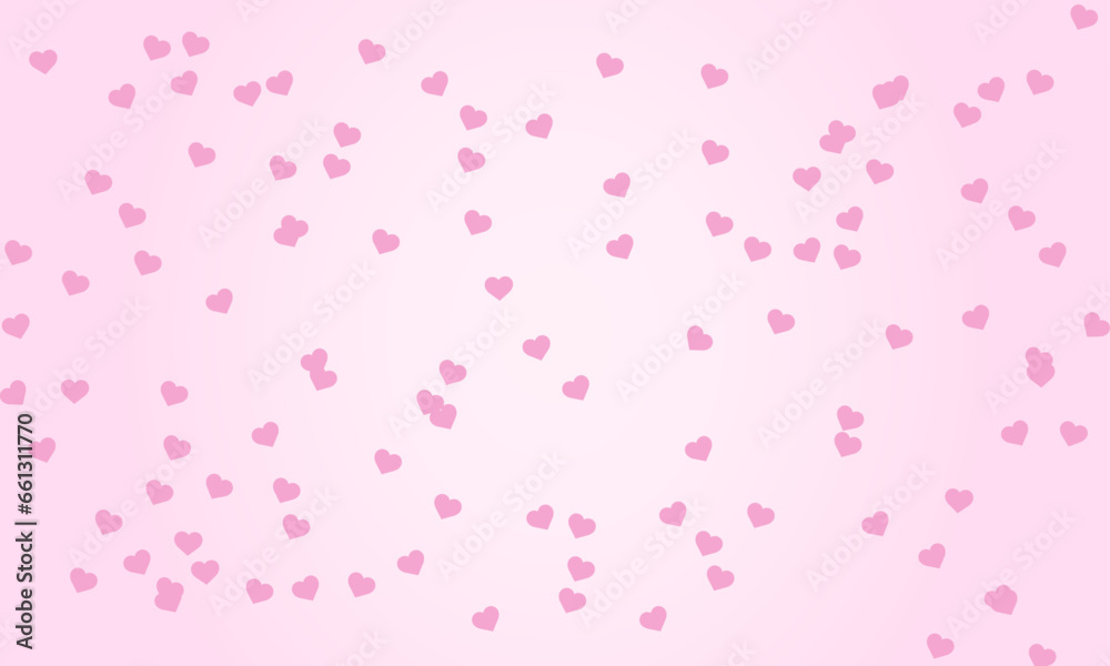 Vector seamless pattern, gentle pink hearts in a chaotic manner