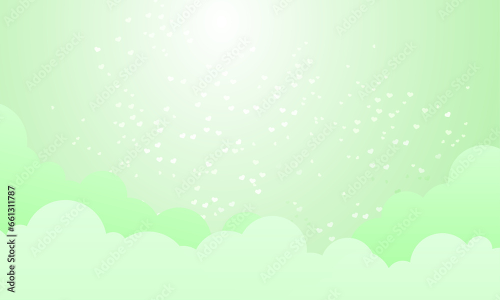 Vector valentine theme with hearts in green sky background