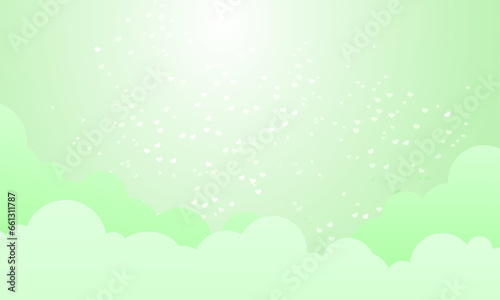 Vector valentine theme with hearts in green sky background