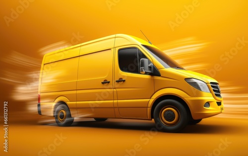 A delivery van racing on a yellow background