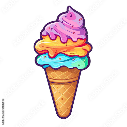 Ice cream cone flat illustration on white