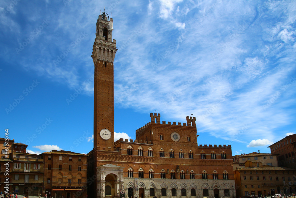 Palazzo Pubblico with Piazza del Campo is the most important square in the Tuscan city of Siena, Italy
