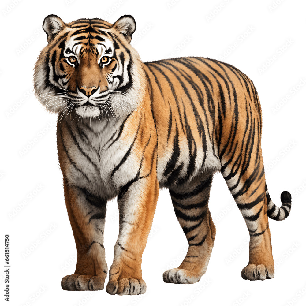 The tiger, king of the beasts. The majesty of the beast. Graphic material about animals. Generative AI