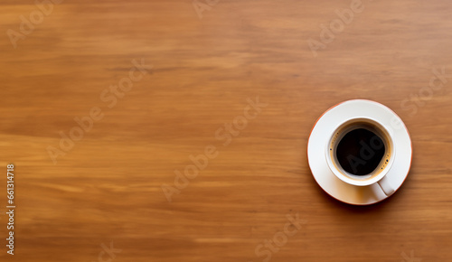 テーブルの上に置かれたコーヒーカップ、真上から