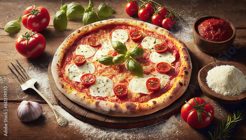 delicious pizza, salad spices advertising visual