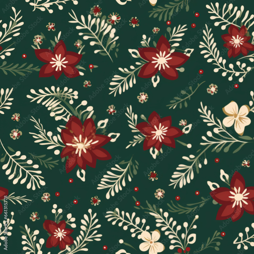 Christmas seamless pattern in burgundy and forest green Christmas seamless pattern in burgundy and forest green
