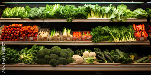 Fresh vegetables on the counter in the supermarket