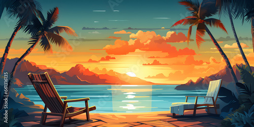 Summer vacation poster background with beach landscape