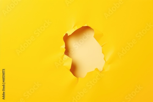paper hole with torn sides on yellow background photo
