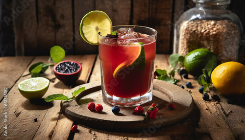 Colorful cocktail and fruits, advertising visual