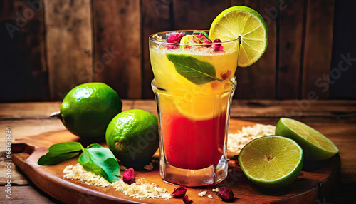 Colorful cocktail and fruits, advertising visual