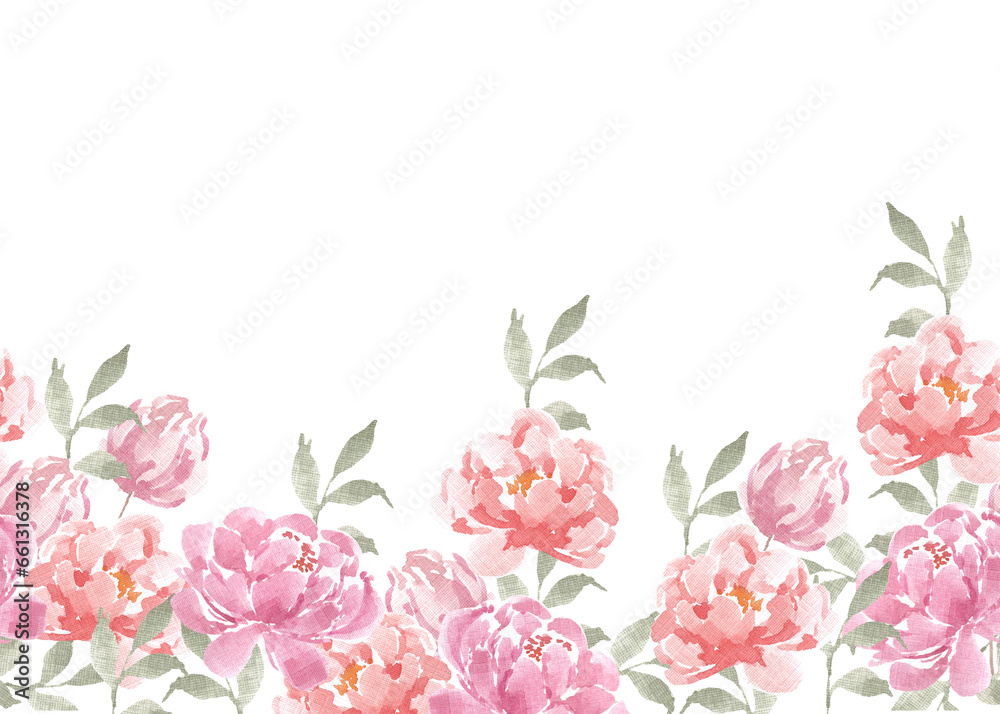 Pink and Red Peony Watercolor Flower Seamless Background