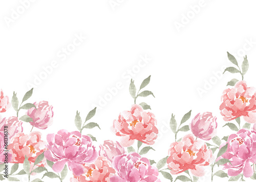 Pink and Red Peony Watercolor Flower Seamless Background © Choirun Nisa
